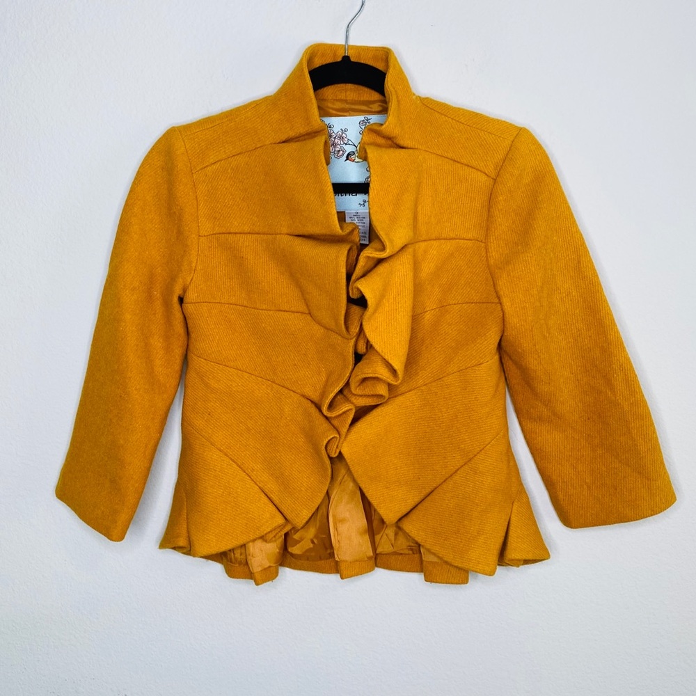 Anthropologie Tabitha Yellow Ruffle Cropped Blazer